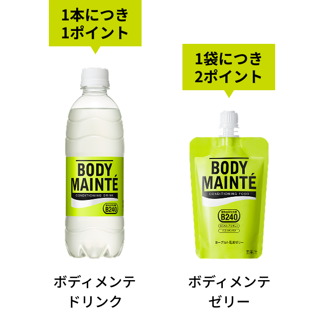 ボディメンテドリンク 1本につき1ポイント ボディメンテ ゼリー 1袋につき2ポイント